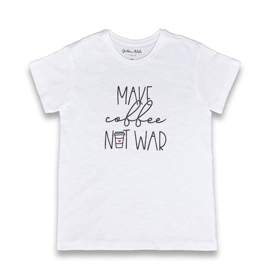 Fashion & Accessories Dritan Alsela Make Coffee Not War Women Shirt White 1 Fashion & Accessories Dritan Alsela Make Coffee Not War Women Shirt White